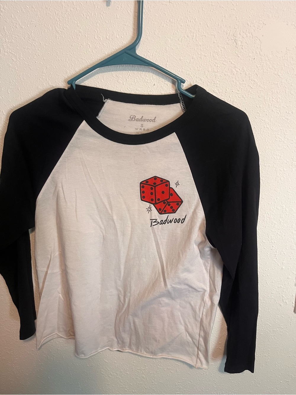 Rare Badwood Women's Black & White Dice Graphic Raglan Top